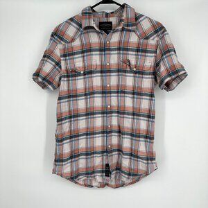 Lucky Brand Saturday Stretch Short Sleeve Plaid Shirt‎ Orange Size small